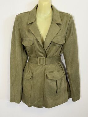 Solitaire Olive Suede Belted Safari Jacket